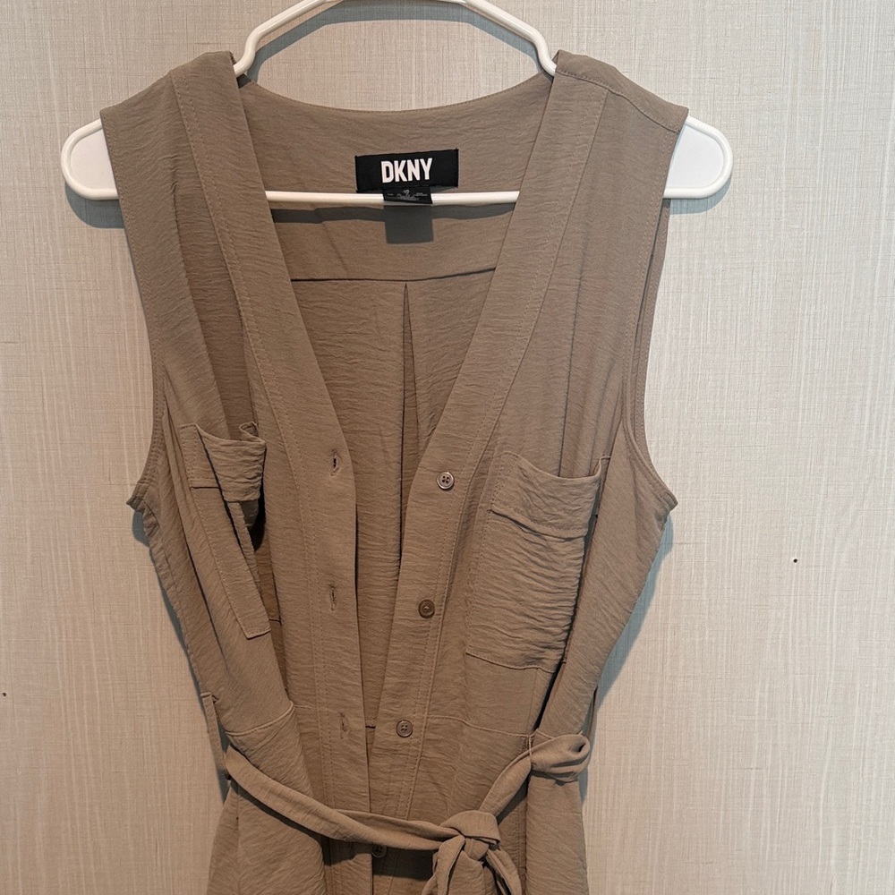 DKNY Sleeveless Button Front Dress in Taupe